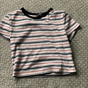 Black white and pink striped shirt